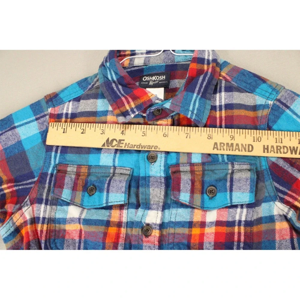 OshKosh Bgosh Kids Blue Orange Plaid Flannel Button Up Shirt Size 10 Casual
